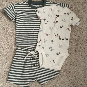 Carters Just One You Baby Boy Green/White Stripes & Safari Set size 3M NWT